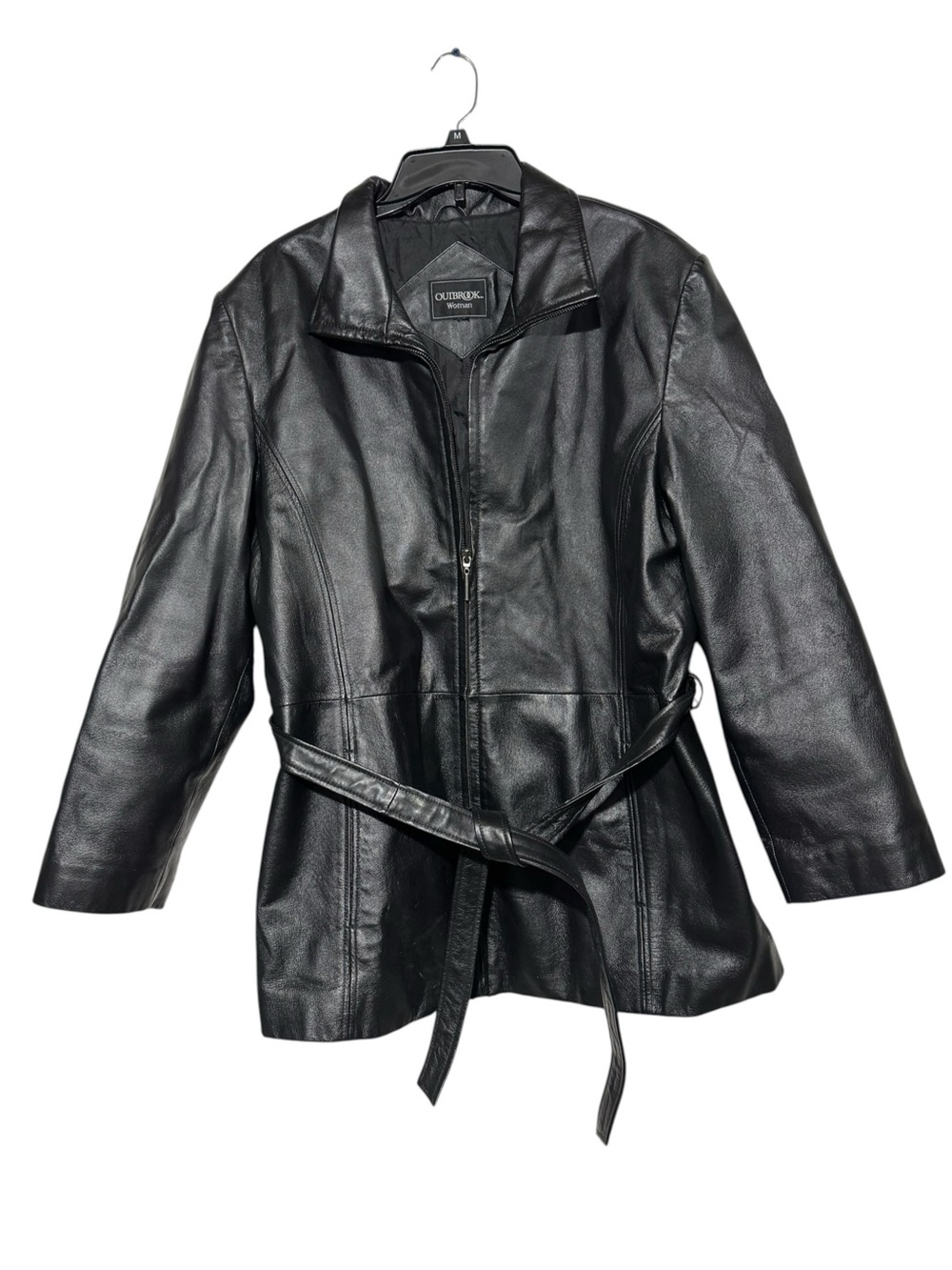 Outbrook Black Leather Jacket Coat Women Plus Size 1X Belted Classic Fall Winter